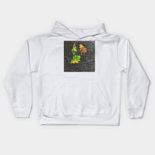 Rainy Leaves on Black Terrazzo Background Kids Hoodie